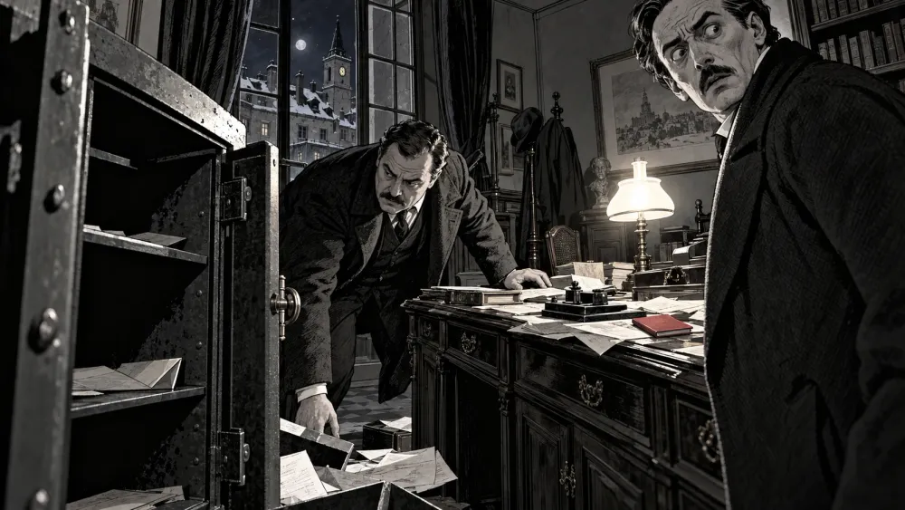 Illustration contemporaine du chapitre « Le coffre du notaire »