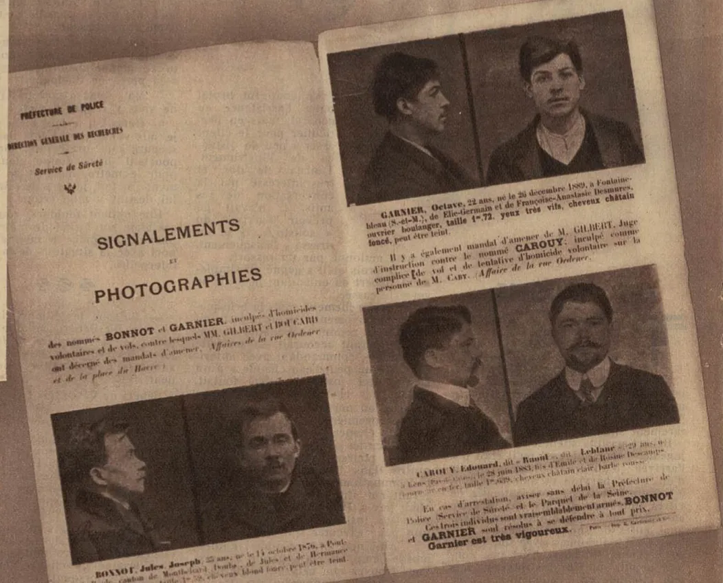 Bonnot, Garnier et Carouy sur un bulletin de recherche.
