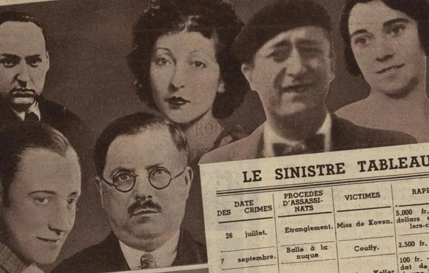 Jean de Koven, Joseph Couffy, Jeanine Keller, Roger Le Blond, Fritz Frommer et Raymond Lesobre : les six victimes réunies dans le montage de Détective.